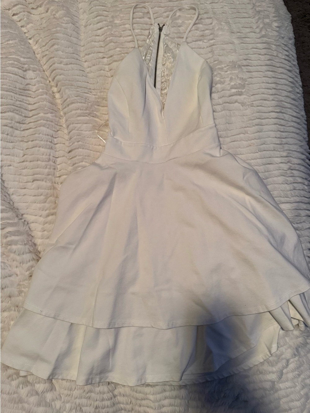 Windsor White V-Neck Lace-Back Mini Dress